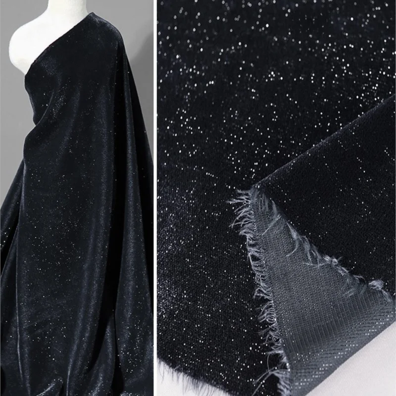 

Dark Gray Starry Velvet Fabric Black Gray Silver Velvet Evening Dress Cheongsam Cloth