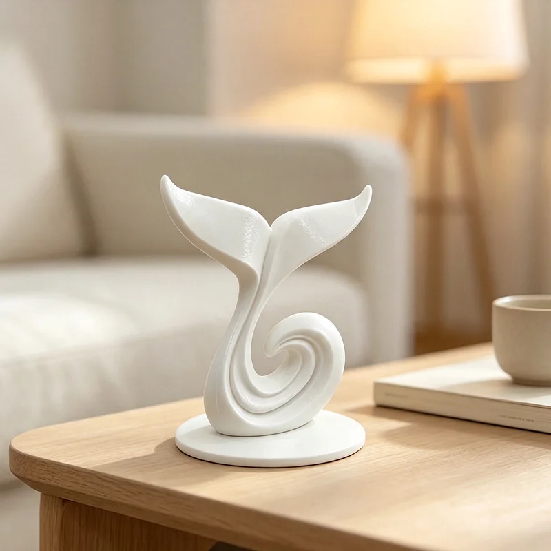 3D Printed Whale Tail Wave Sculpture White Ocean Figurine Creative Minimalist Mermaid Tail Tabletop Ornament Modern Home Decor