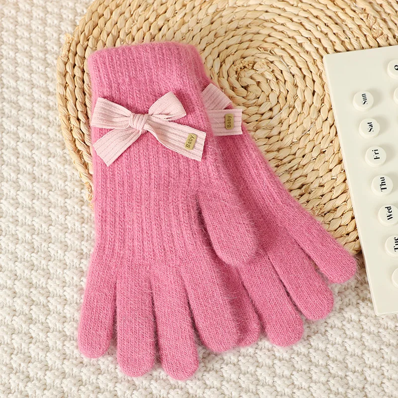 Premium Korean Style Cute Bow Rabbit Hair Soft Knitted Gloves for Women Winter Warm Touch Screen Compatible Cold Weather