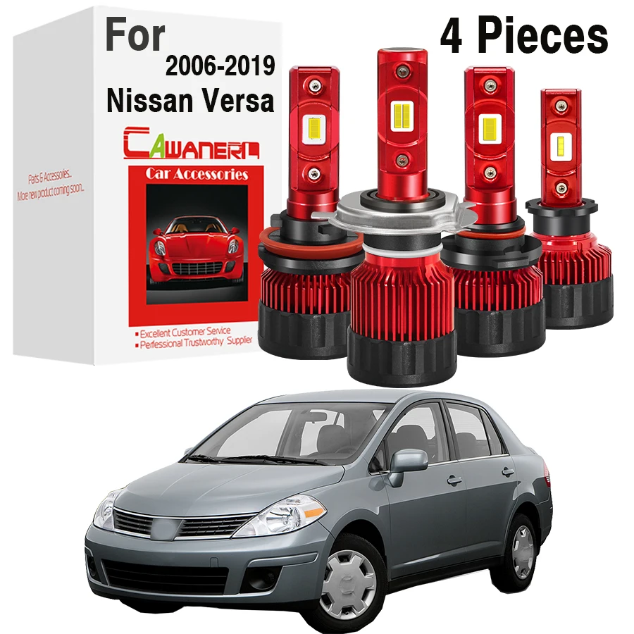 

4 Pieces 30W Car Front Headlight Hi/Lo Beam For Nissan Versa (C11, N17) 2006-2019 LED Bulb Headlamp High Low Beam 12V