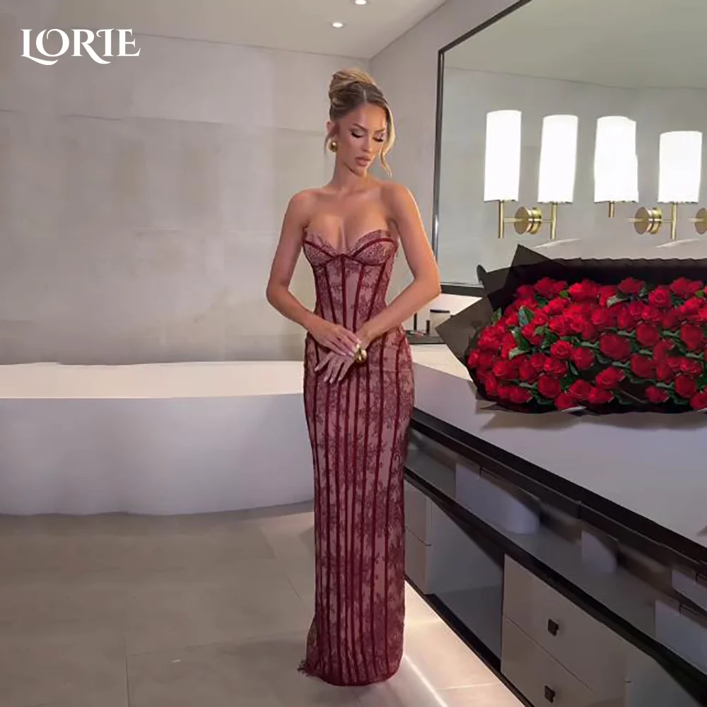 

LORIE Lace Evening Dresses Elegant Halter High Slit Sweetheart Pleats Mermaid Arabia Prom Gown Ruffle Party Dresses Customized