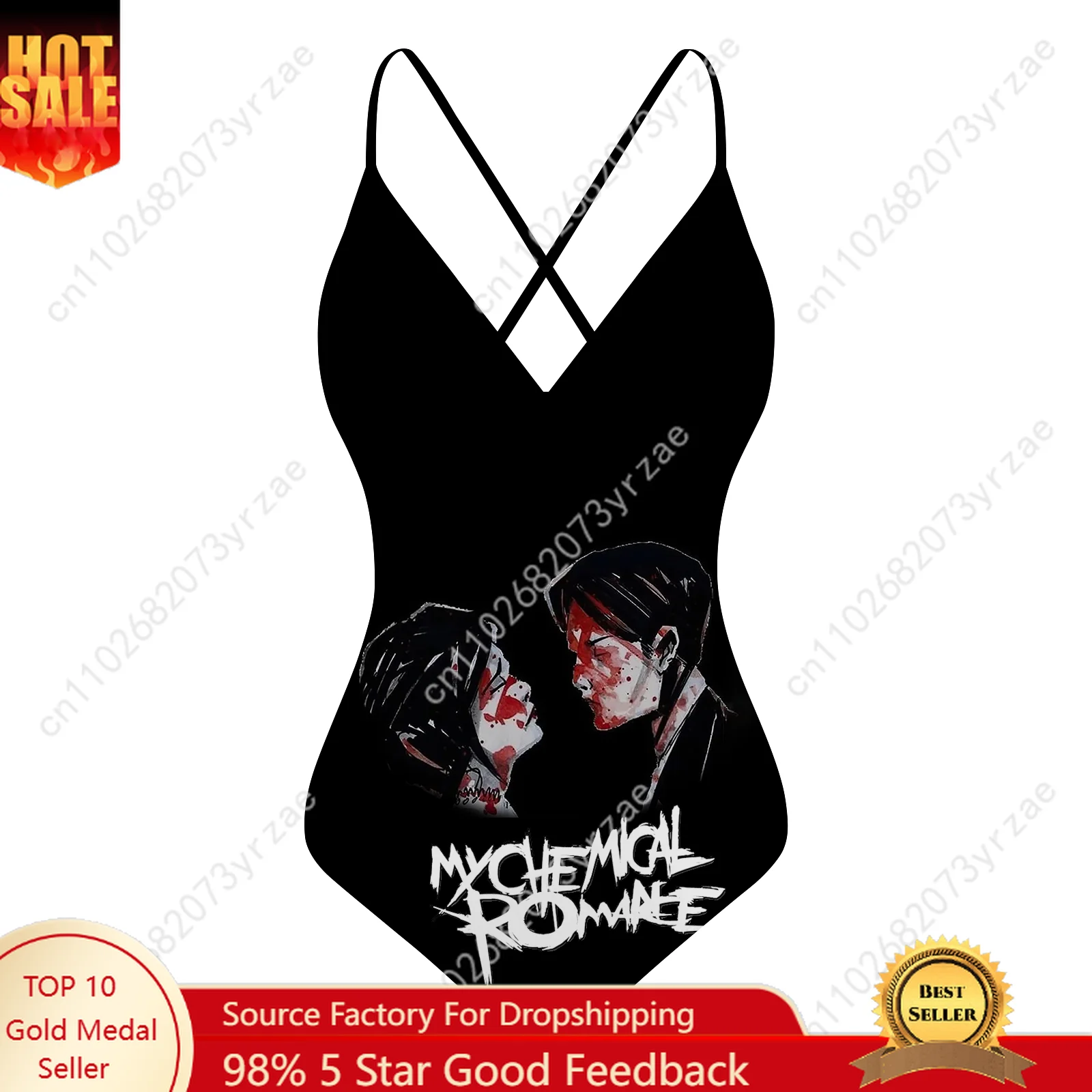

My Chemical Romance V-neck Halter Back Swimsuit Womens Bathing Suits Pool Party Swimwear Sexy Bikini Custom Made Bathing Suits