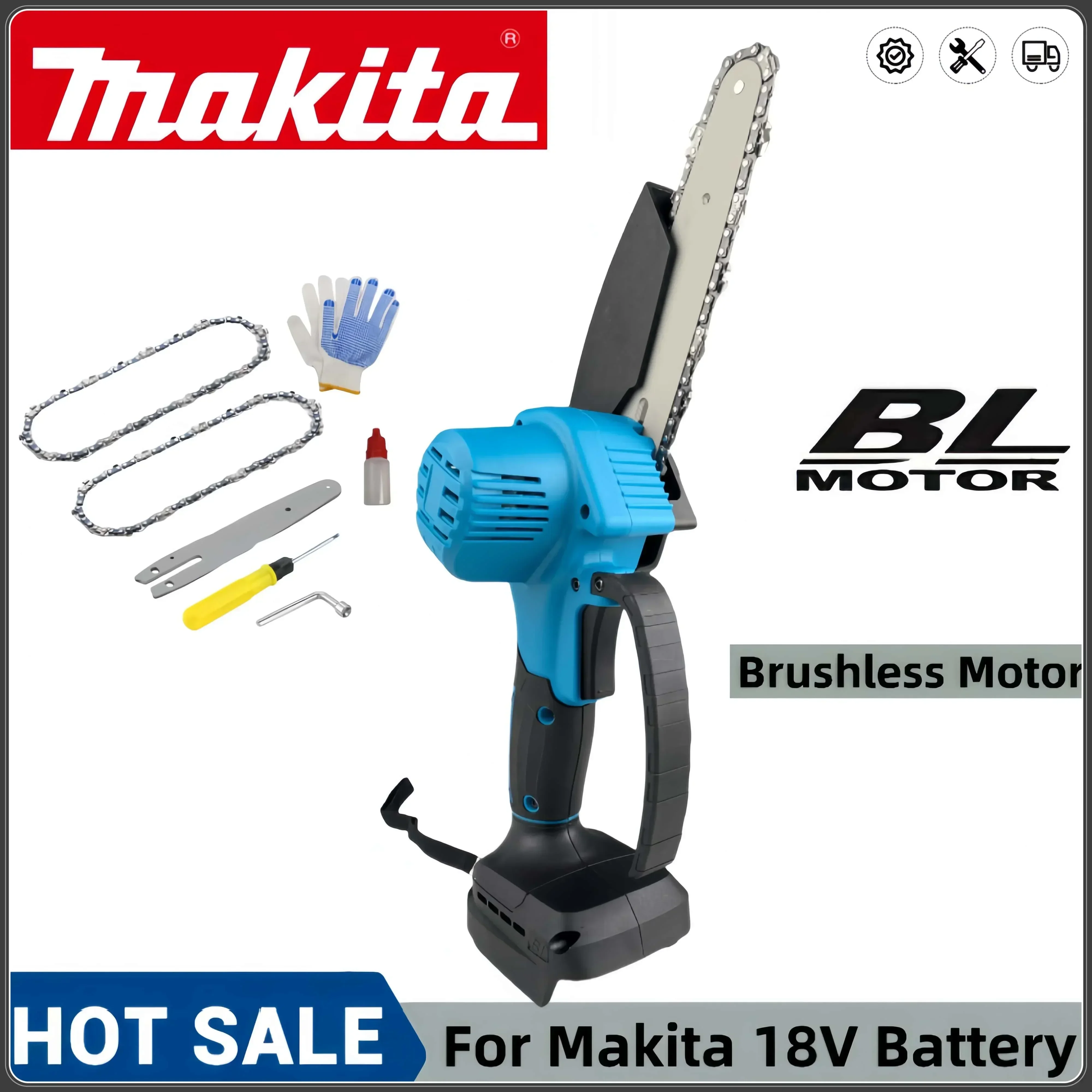 Makita Electric Chain 6in Saw With Battery Woodworking Pruning One-handed Garden Tool Rechargeable Small Wood Spliting Chainsaw