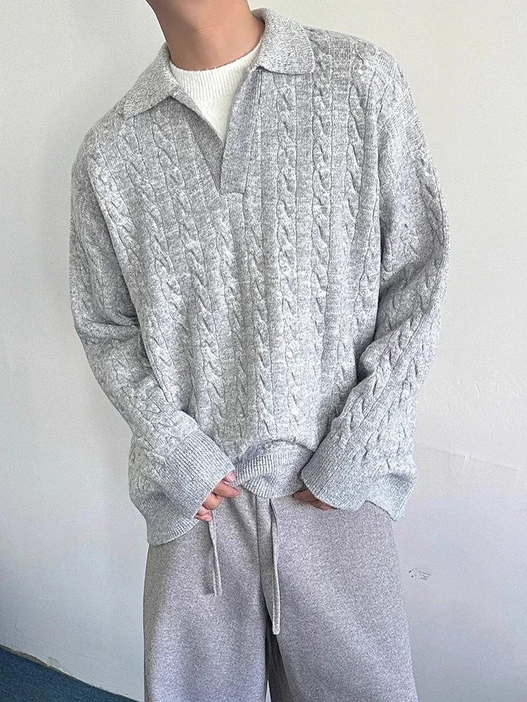 

Модный мужской свитер крючком, рубашка поло, осенний повседневный вязаный джемпер с длинными рукавами, мужские винтажные вязаные пуловеры с воротником поло