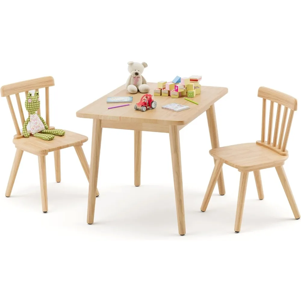 

Windsor Kids Table and 2 Chair Set, Rubberwood Children Toddler Table and Chair Set with Non-Slip Legs/Round Edge Design for Art