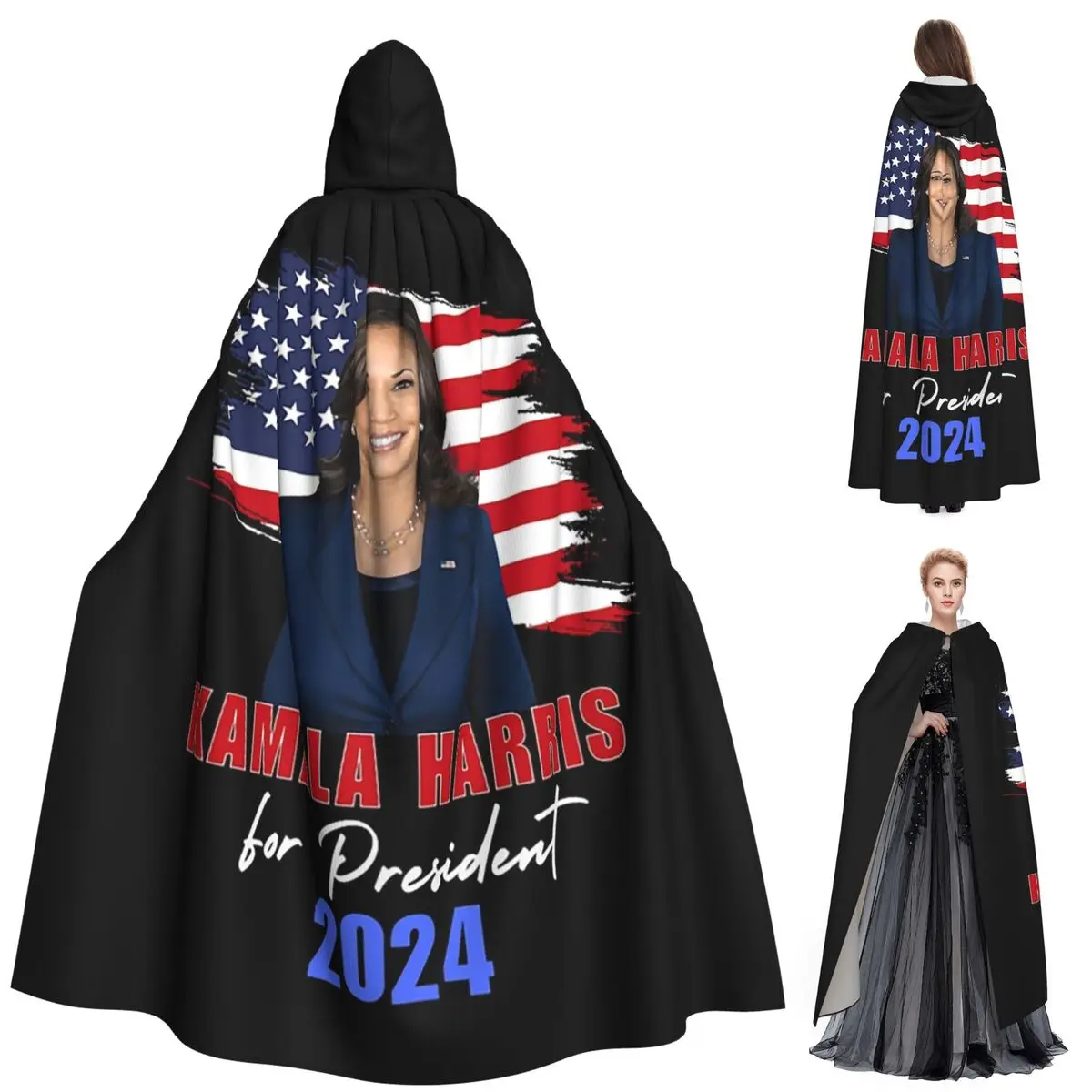 

Камала Харрис для президента 2024, длинный плащ с капюшоном, ведьма, средневековый костюм, накидка для косплея, Хэллоуин, вечеринка, для взрослых, унисекс