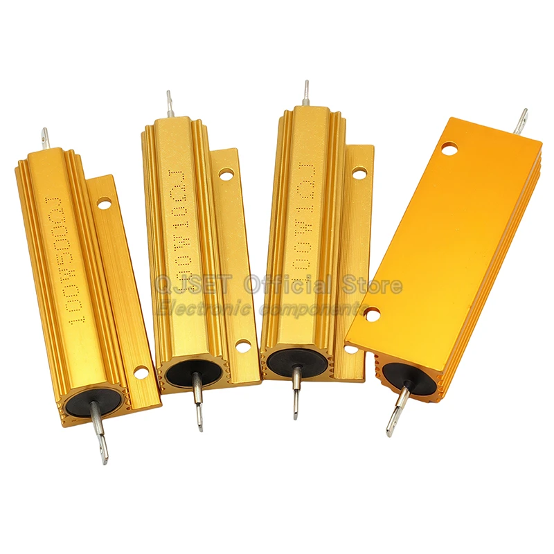 1Pcs Gold Aluminum Housed Resistors RX24-100W 0.01 Ohm 2R 3R 4R 5R 8R 10R 20R 50 100 1 Ohm 1KΩ 10K 100K Ohms High Power Resistor
