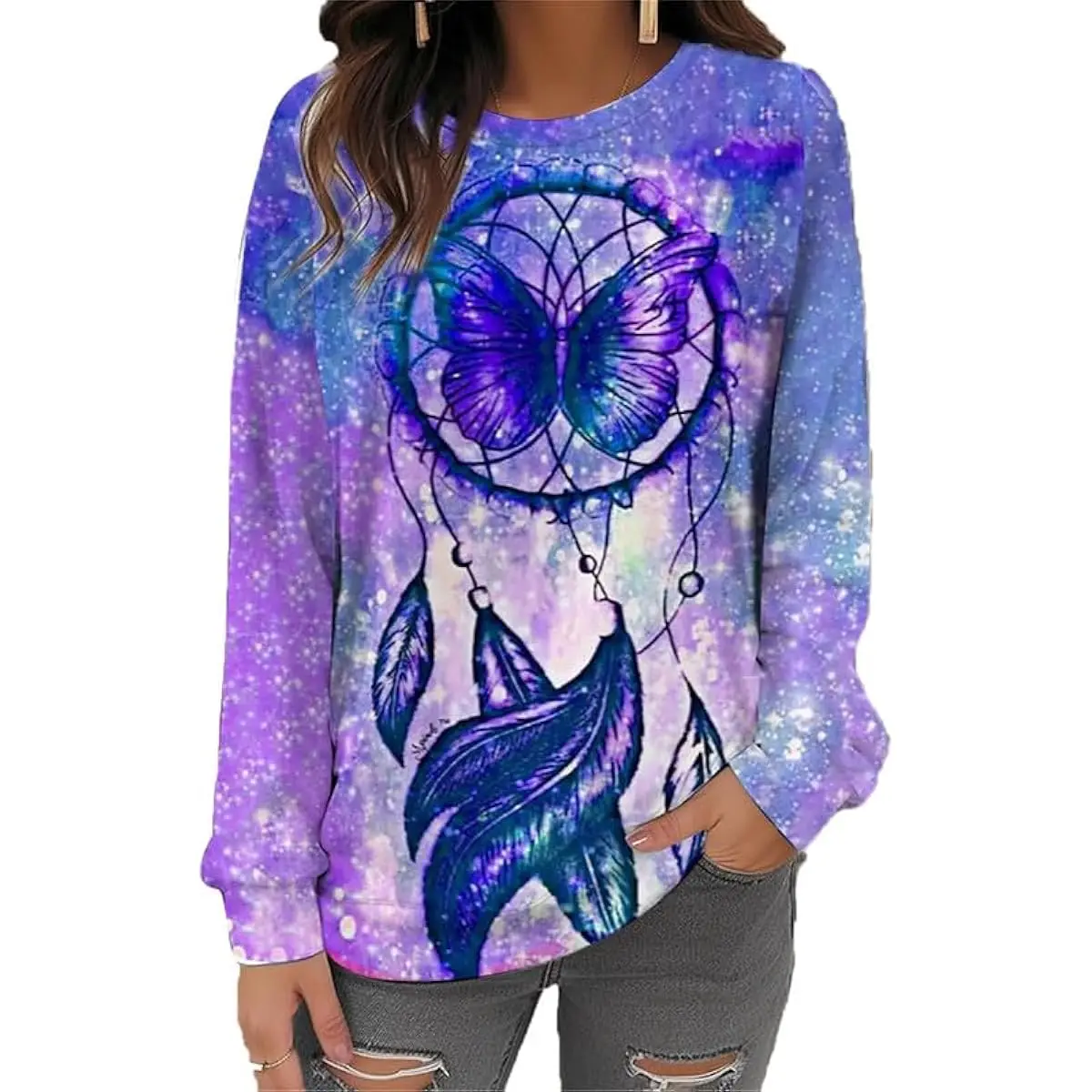 

oneforus Dreamcatcher 3D Printed Long Sleeve Sweatshirt for Women Novelty Funny Graphic Print Jumper Pullover Sweater Tops