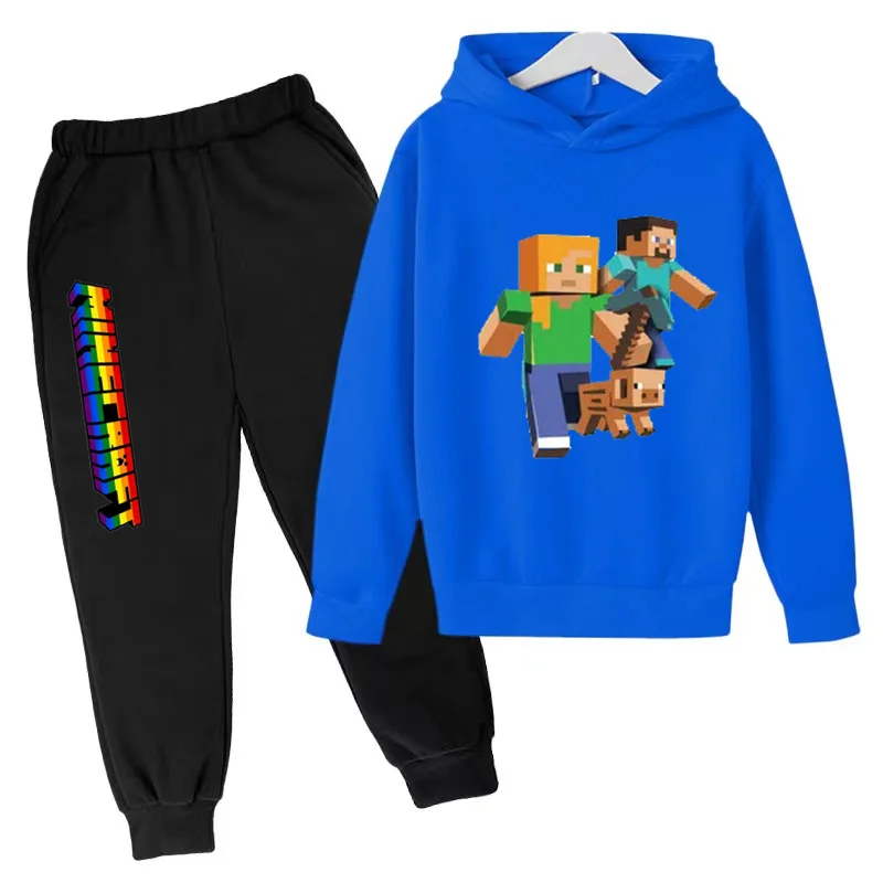 Crianças primavera outono nova casual impressão dos desenhos animados 2 pçs com capuz + calças de jogging fatos de treino 3-12 anos meninos meninas roupas crianças