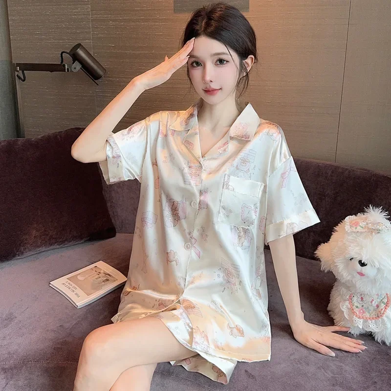 Sleepwear Women's Clothing Suits Summer Thin Home Simple Cozy Casual Breathable Slim Loose Fit Temperament Airy Stylish Sweet