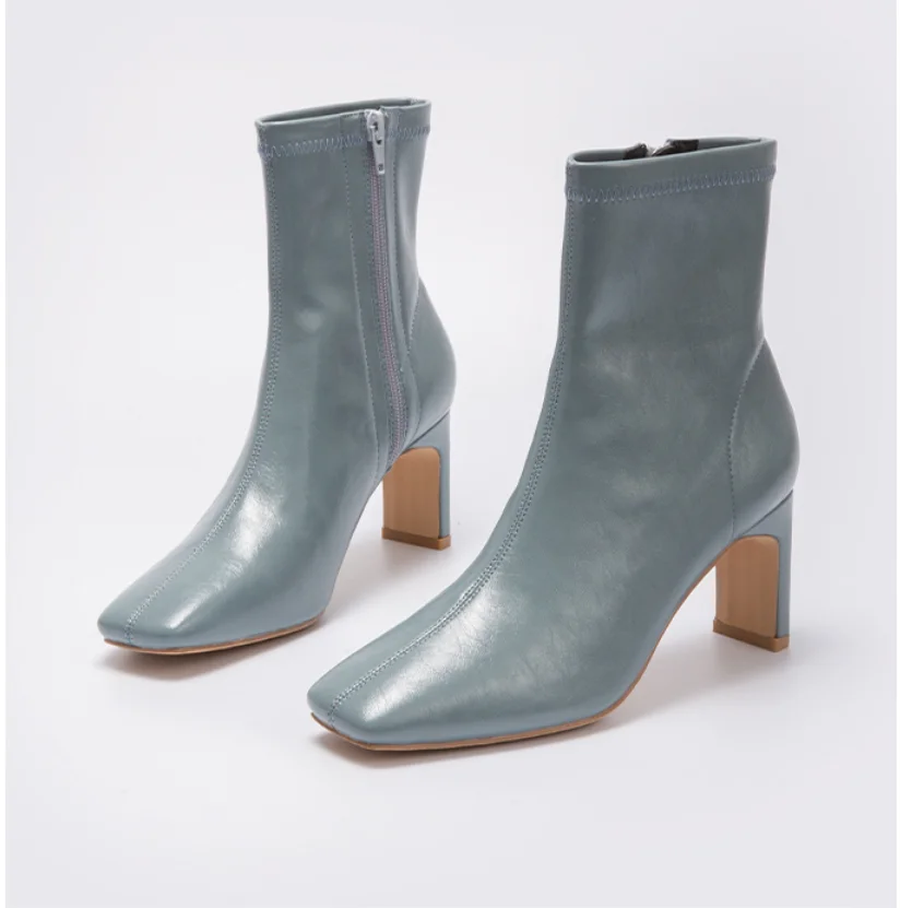 

Women Spliced Leather Ankle Boots Autumn Winter Fashion Booties Chelsea Stretch Boots Thick High Heel Casual Comfort Shoes