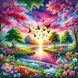 Evershine Diamond Painting Sunset Landscape Full Square Round Mosaic River DIY Embroidery Tree Handmade Gift