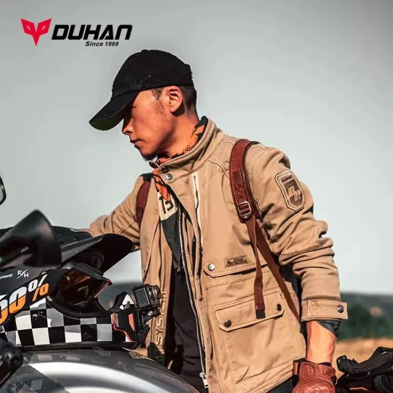 DUHAN Retro Motorcycle Jacket CE Protective Gear Anti-drop Breathable Waterproof Motocross Jacket Wear-resisting Equipment