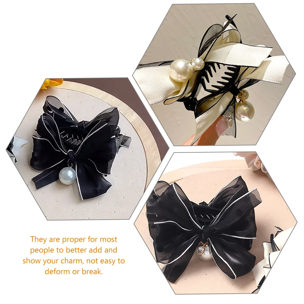 

2Pcs Pearl Bow Hair Claw Clips Elegant Design Hair Barrettes for Women Girls Weddings Birthdays Festivals Everyday Use