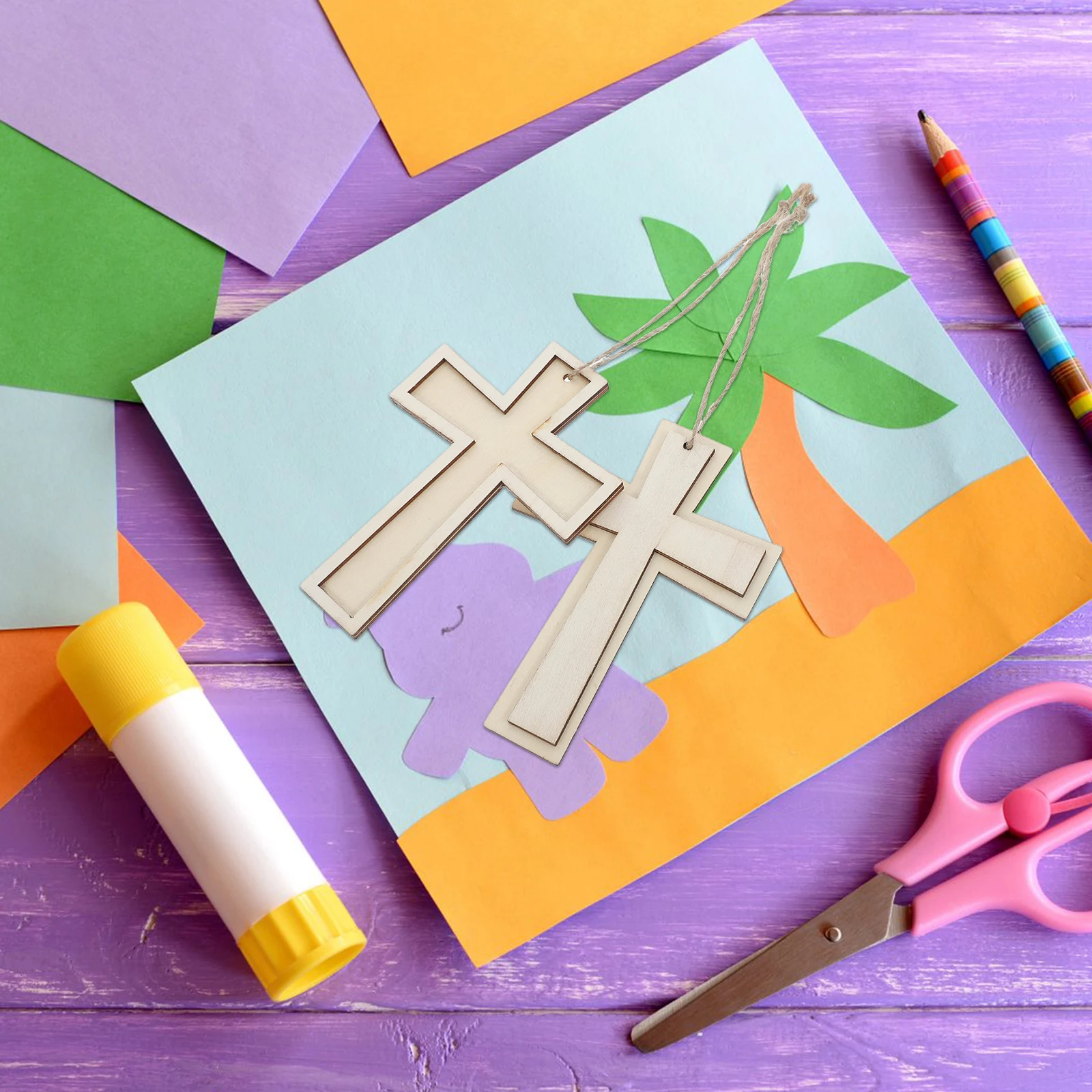 

12pcs Wooden Cross DIY Unfinished Crafts for Kids Painting Decoration Home nament Pendants Creative Development