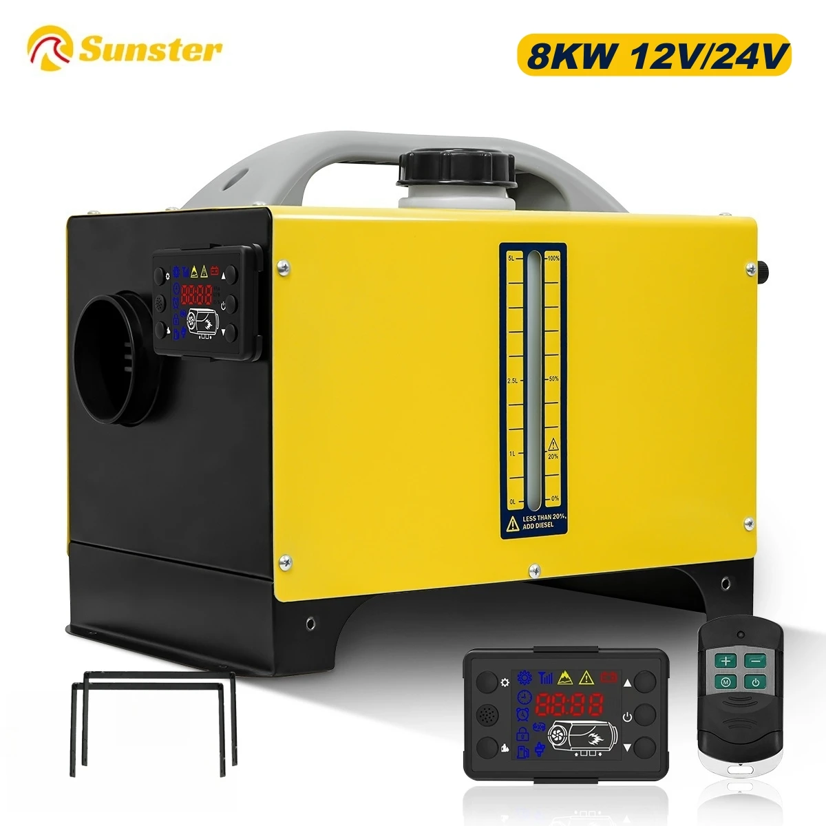 Riscaldatore Diesel da Parcheggio 8KW 12V/24V, Riscaldatore Auto Silenzioso, Riscaldatore ad Aria Diesel, Riscaldatore Notturno con Pannello LCD e Telecomando per Tenda