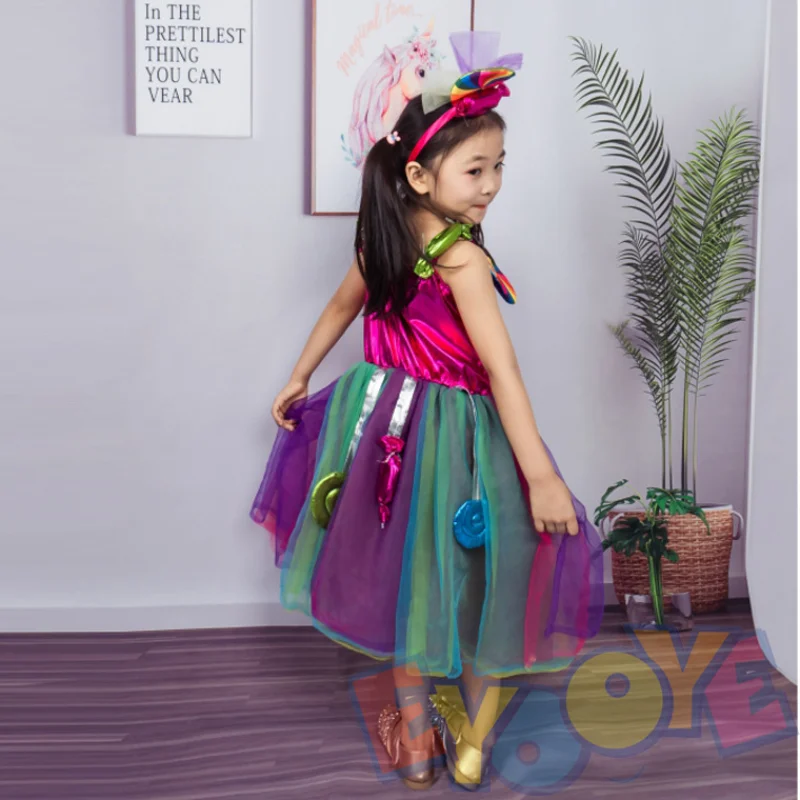 2023 Princess Girl Candy Dress Costume Kids Birthday Party Cosplay Costume New Year  Lollipop Cute Dress Christmas Purim Clothes