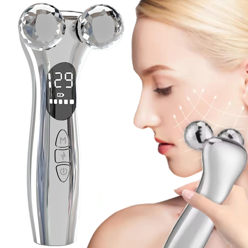 4D Roller Massage Tool Microcurrent Massager Three-dimensional Shaping Facial Neck Skin Beauty Device Handheld Electric Adults