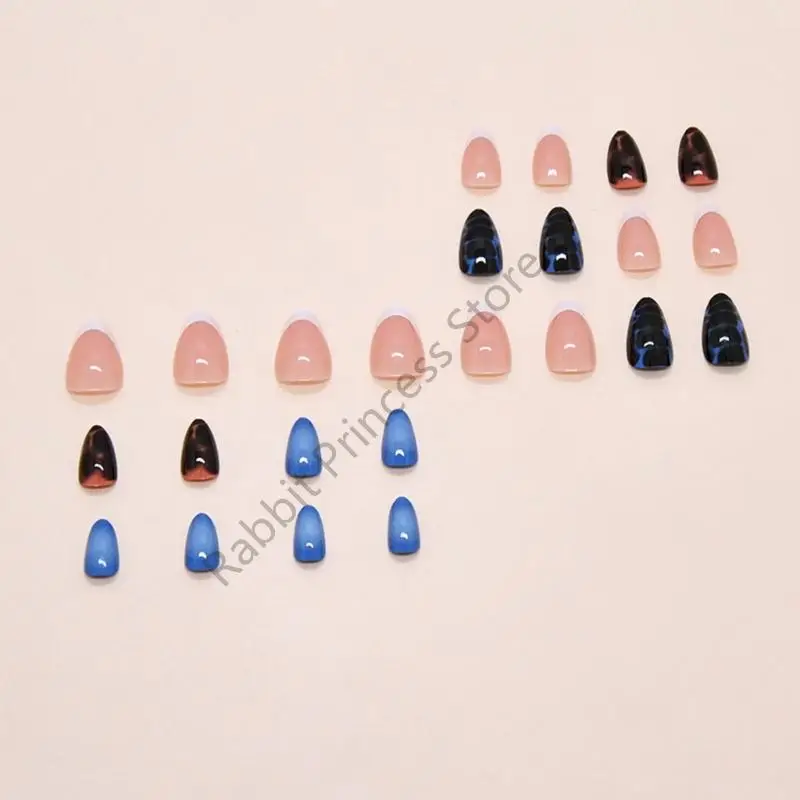 BX0F Luxurys ABS مجموعة أظافر صناعية 24 قطعة نمط سلحفاة زرقاء مع لهجات أحجار الراين اللامعة