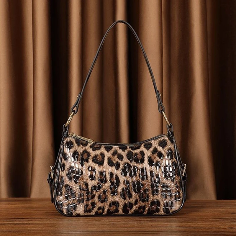 Fashion shoulder bag Leopard women\'s handbags real cowhide leather bag genuine leather women shoulder crossbody bag