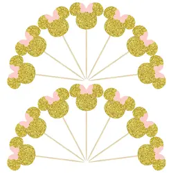 Minnie mouse decoração do bolo com arco rosa dourado glitter decoração do bolo adequado para o chá de fraldas crianças festa de aniversário decoração do bolo