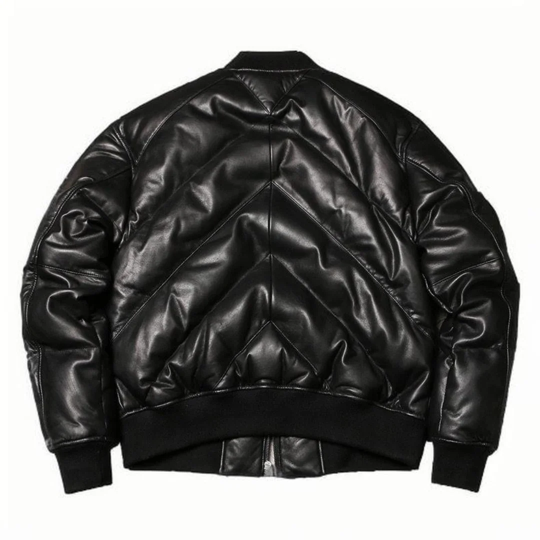 2025 Imported Lambskin Down Jacket Genuine Sheep Leather Jacket Men Warm Fashionable Leather Jacket Solid Color Black