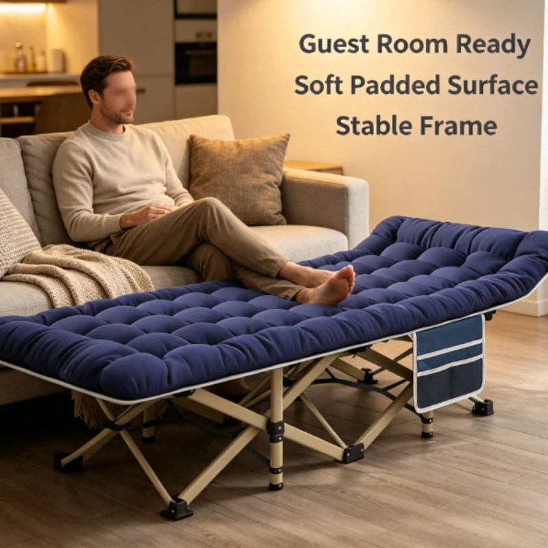 Folding Bed With Thick Soft Cushion And Adjustable Reclining Backrest For Living Room Nap Lounger Home