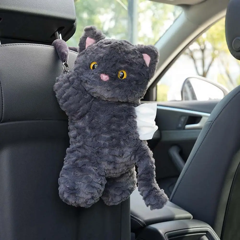Plush Bear Tissue Box Plush Car Tissue Holder with Wide Strap Cute Bear Dog Cat Napkin Dispenser Soft Seat Back for Auto