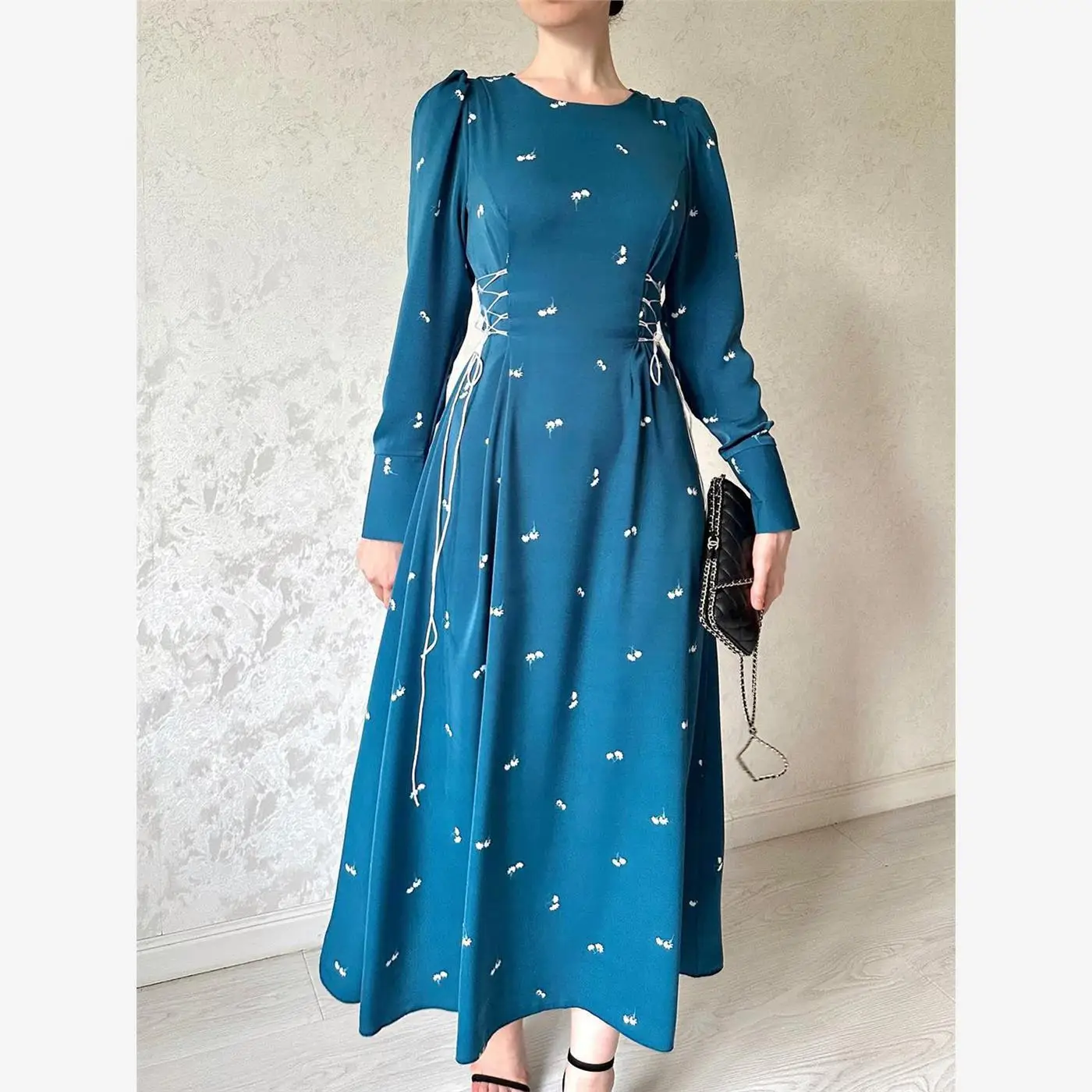 Falda acampanada de cintura alta con estampado floral azul Maxi Dr Design Sense ort Sve round Ne Street Sle Summer Long Dr