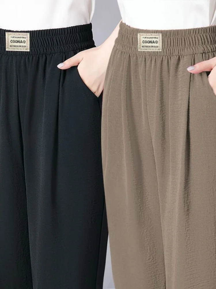Pantalones Harlan de Seda Fría para Mujer, de Verano, Finos, de Cintura Alta, Estilizadores, de Nueve Puntos, Casuales, Frescos, Tipo Pepino, de Ajuste Holgado