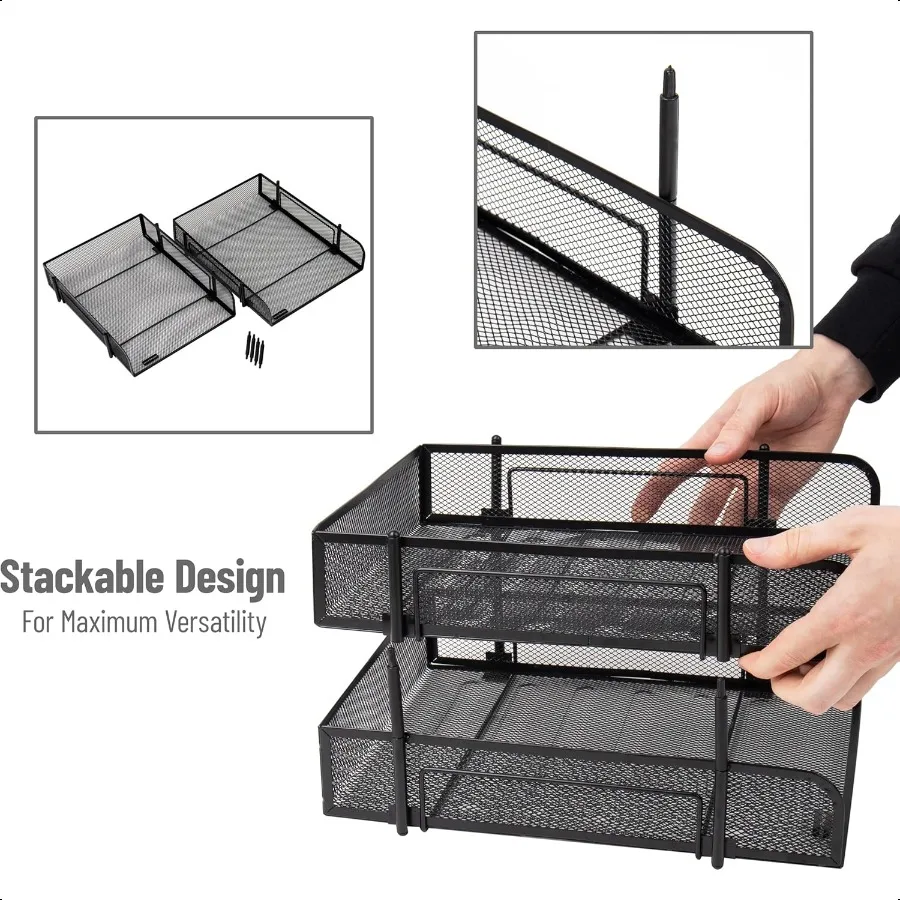 Mind Reader Штабелируемый лоток для бумаги Настольный органайзер для хранения файлов Офисная металлическая сетка 10,5 л x 13,25 В x 7,5 В 2 шт. Черный