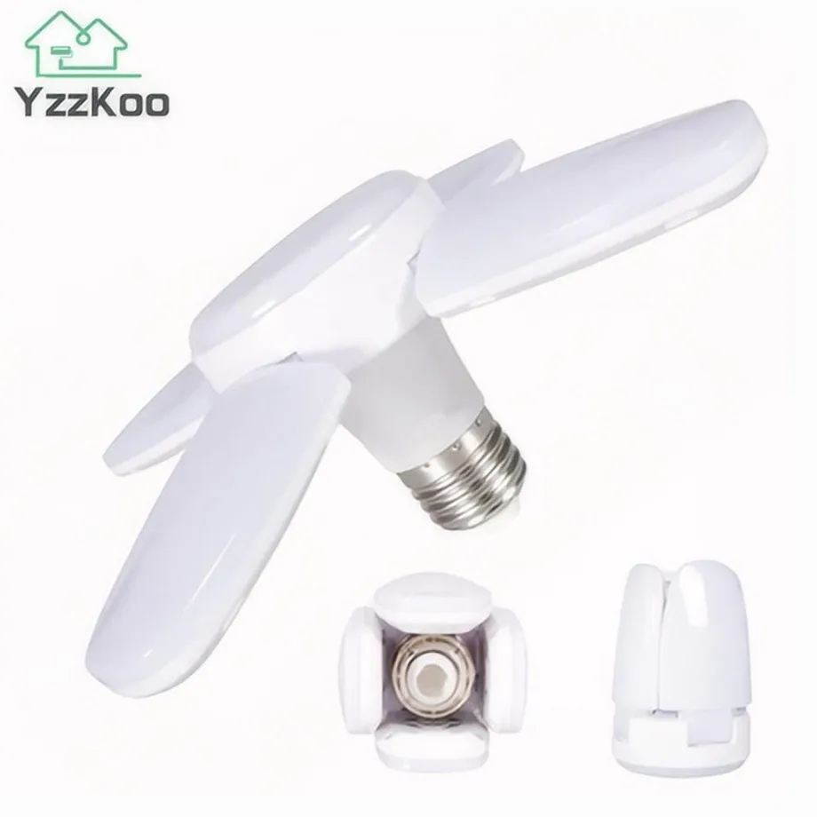 Lámpara de sincronización con aspas de ventilador, bombilla LED E27, AC85-265V, 28W, 360 °, plegable, Industrial, para el techo del hogar, luz de