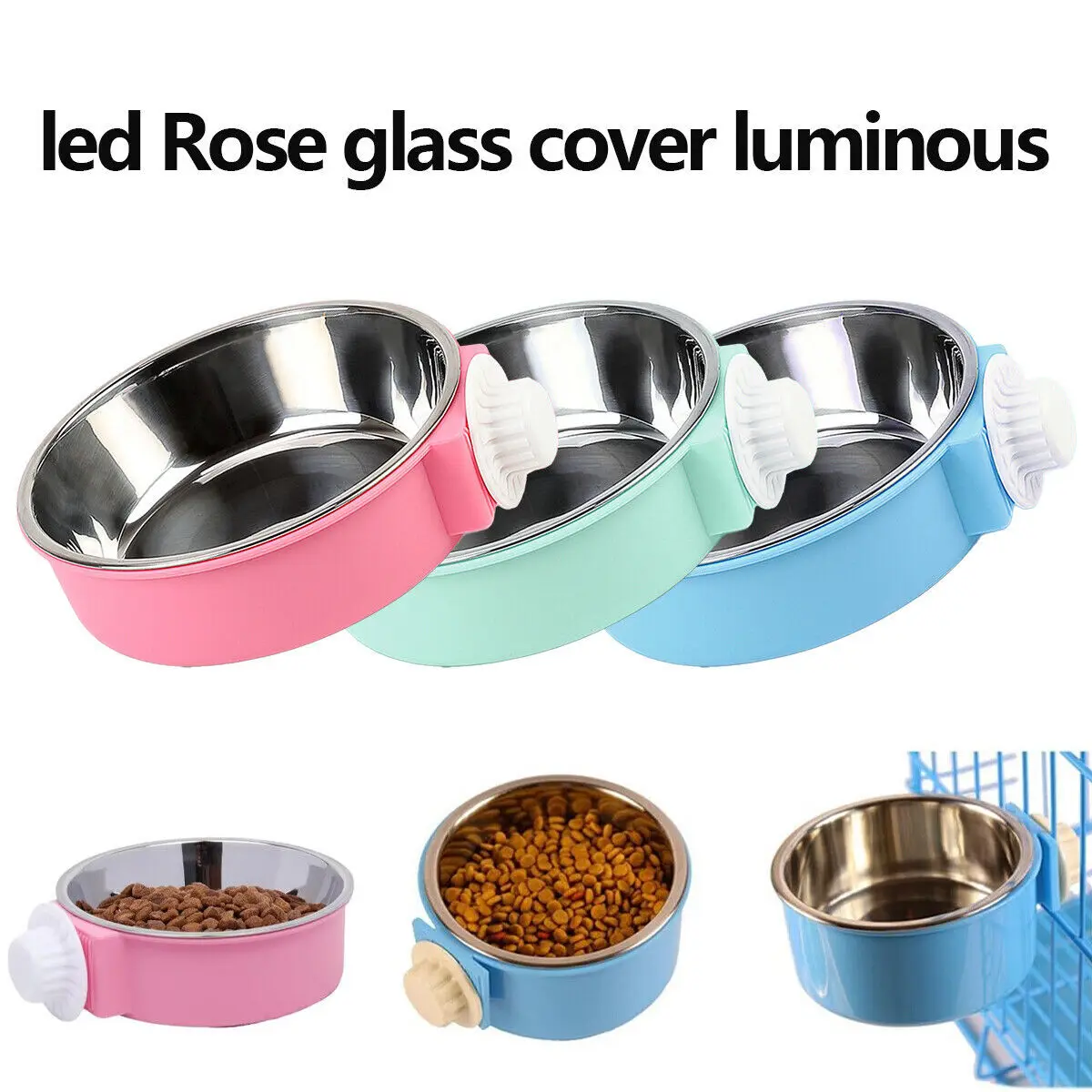 Pet Dog Puppy Stainless Steel Hanging Food Water Bowl Feeder For Cage Crate