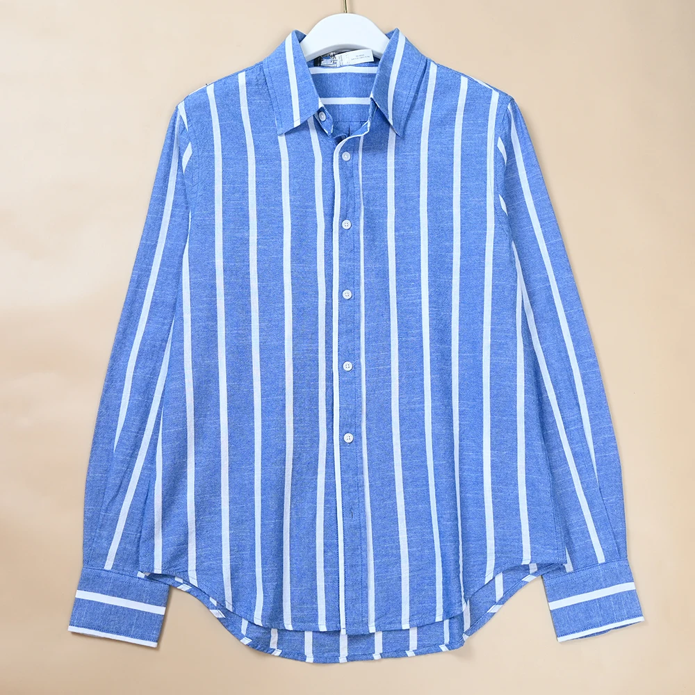 

Autumn New Sle Women's Embroidered One Row Button Cotton Striped Casual Long Sve irt Loose Fit Collar Regular Thi...