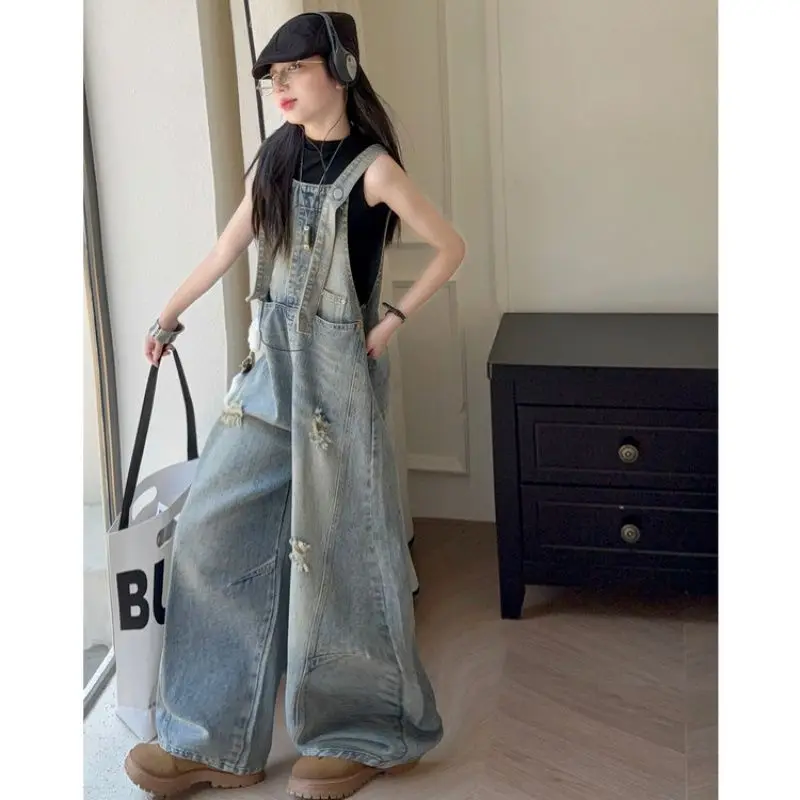 Autumn Kids Denim Jumpsuit for Teens Girl Fashion Denim Overalls Child Casual Stylish Suspender Dungarees Jeans With Straps