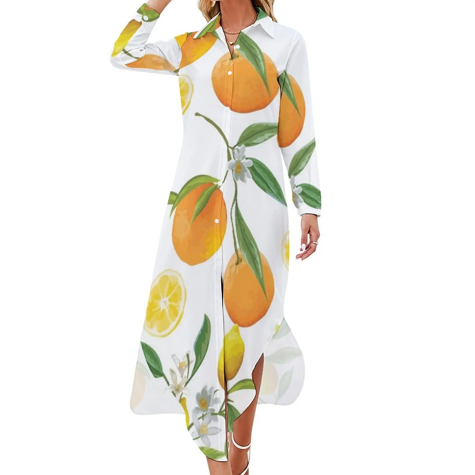 

Lemons and oranges Long Sleeved Shirt Dress dresses ladies 2024 summer luxury dresses beach outfits for women