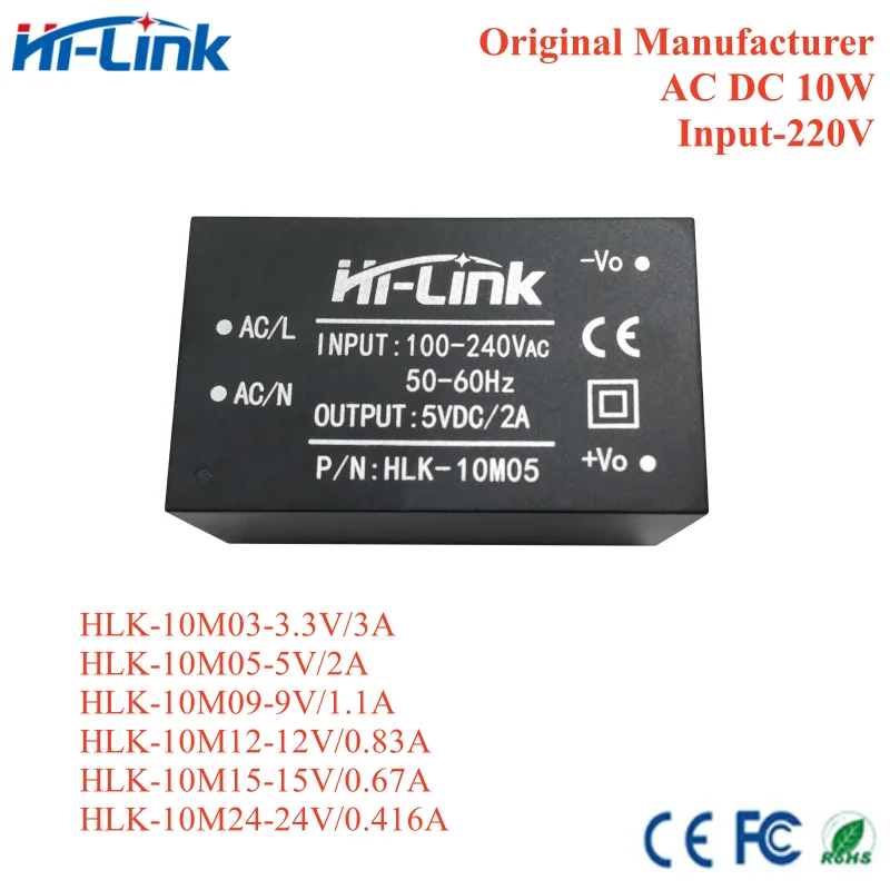 Moduł zasilacza impulsowego Hi-Link HLK-10M05 10M12 10M15 10M24 10M03 220V 5V 10W AC DC izolowany, obniżający napięcie (step-down) konwerter.