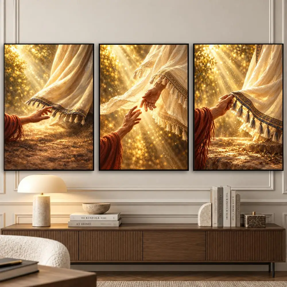 Golden Veil Touch Painting Calligraphy 3 PCS Vintage Fashion Canvas Wall Art Prints for Living Room Decor