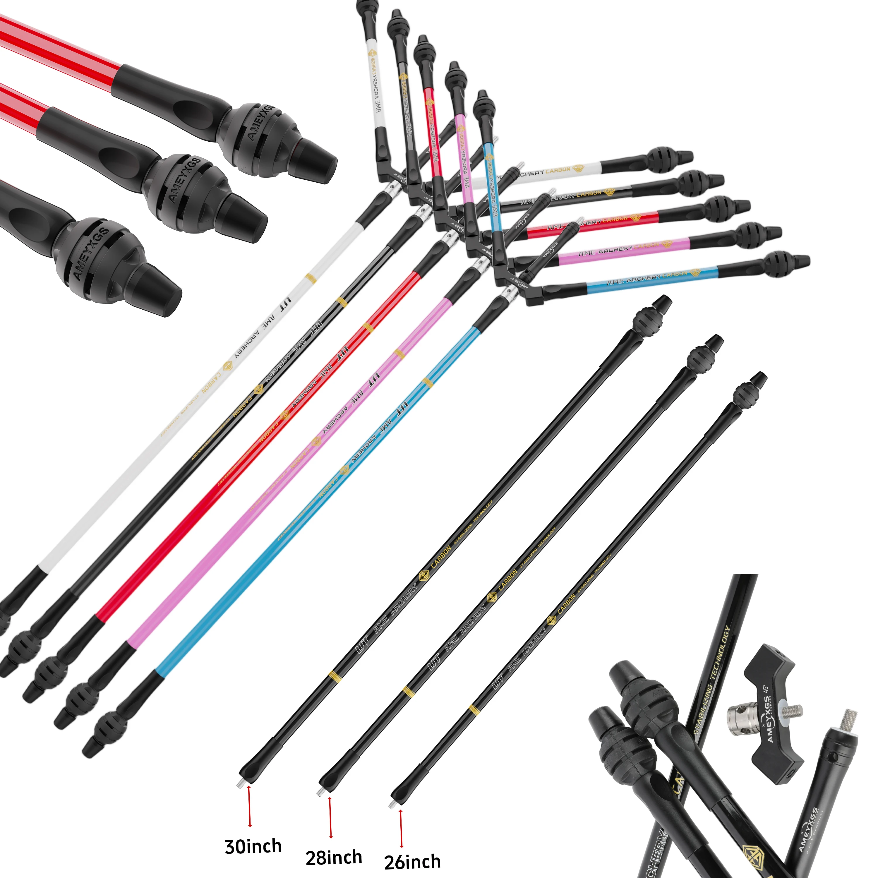 

Professional Bow Balance System Aluminum Carbon Rods 5 Color 35/40/45 Degree V-bar for Archery Competition Use