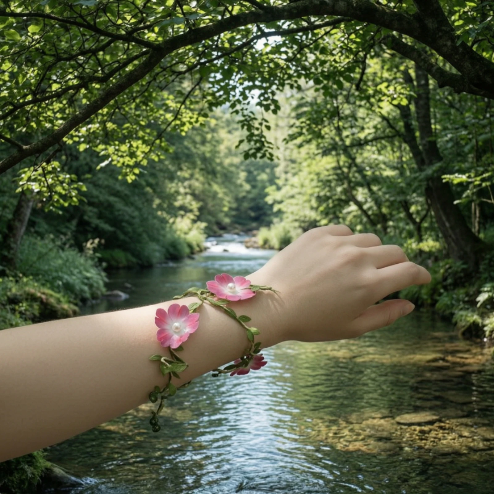 Flower Bracelet with Pearls Artificial Wrist Garland Flower Bracelet Lightweight for Cosplayers, Photo Shoots, Costume Parties