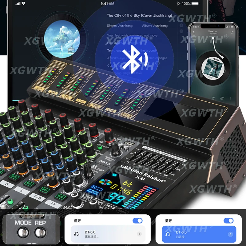 Mixer audio Scheda audio Console Sistema da tavolo 8 canali USB digitale Bluetooth OTG Console di missaggio DJ Studio 48V Phantom Power