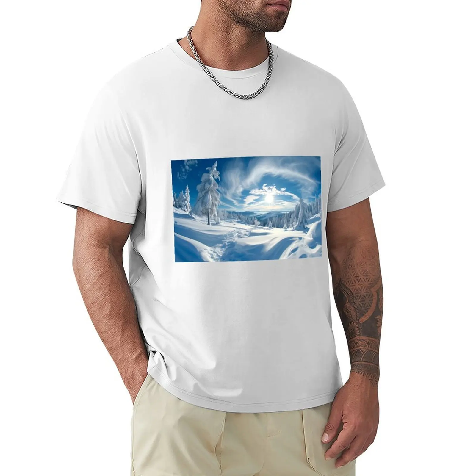 Winter wonderland after snowfall T-shirt quick drying customs design your own customizeds Men's cotton t-shirt