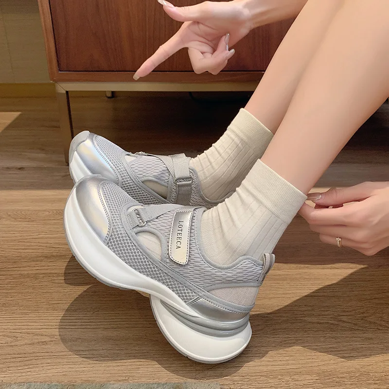 Summer Women Casual Sport Sandal Thick Sole Sneakers 2024 Fashion Hollow Breathable Chunky Shoes Woman Platform Sports Shoes