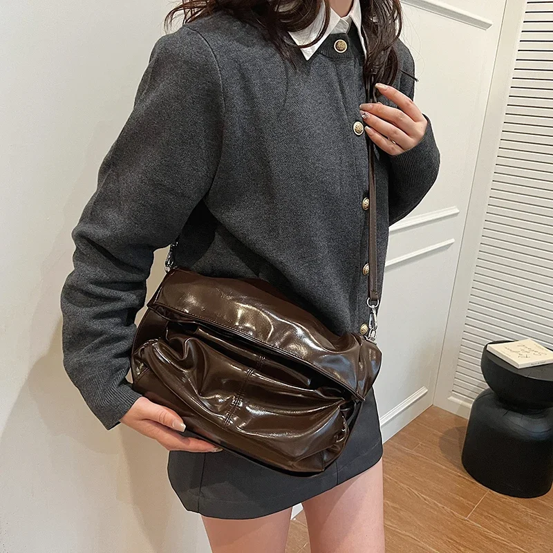 LEFTSIDE Fold Design PU Leather Shoulder Bags For Women 2024 Y2K Korean Fashion Underarm Bag Female Handbags Crossbody Bag