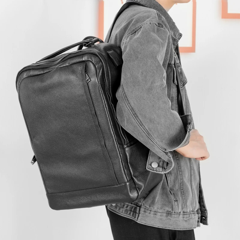 2026 New  Leather Backpack Men's Casual Travel Bag First Layer Cowhide Trendy Simple 15.6 Inch laptop Backpack Business Comput
