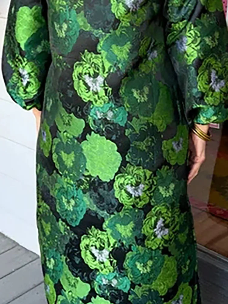 Cómodo vestido suelto de manga larga con cuello levantado para primavera y verano, nuevo estilo, elegante vestido jacquard para mujer