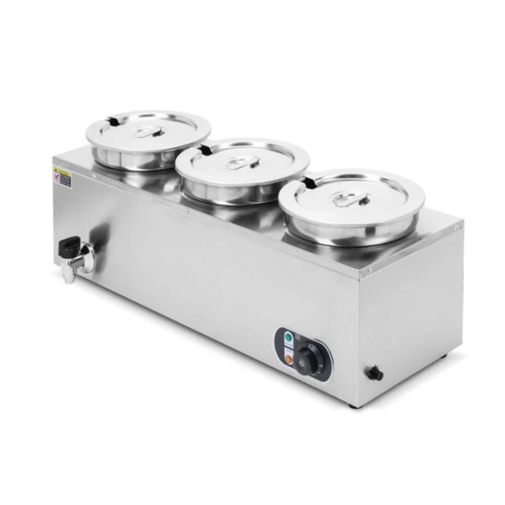 XEOLEO-calentador de alimentos comercial, 3 sartenes, equipo de restaurante Bain Marie, encimera de comida rápida, dispensador eléctrico de salsa caliente