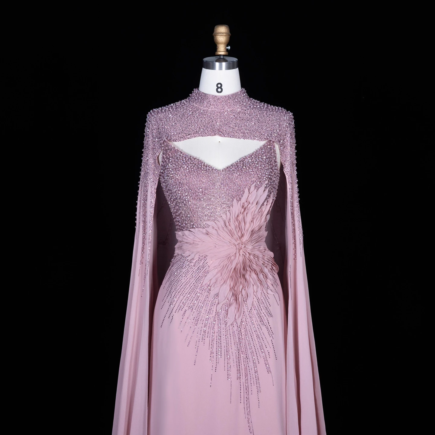 Sharon Said Abendkleider Luxuriöse Meerjungfrauen-Kleider mit V-Ausschnitt, Chiffon, Kristallen, Arabisch, Dubai, formelle Partykleider mit Umhang SS074 Maßanfertigung – Detail 28