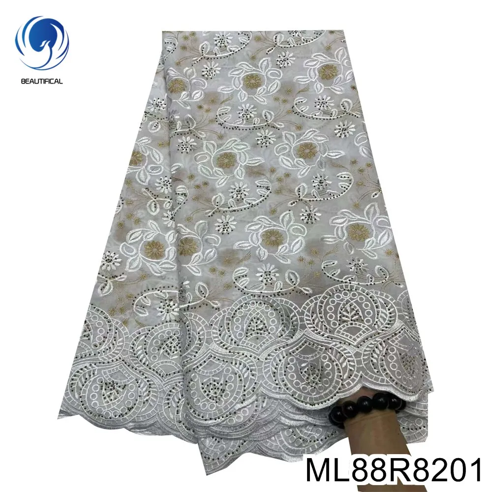 

Swiss Voile Lace in Switzerland, African Cotton Stones Cloth, Luxury Embroidered Evening Party Dress, ML88R82, 5 Yards, 2024