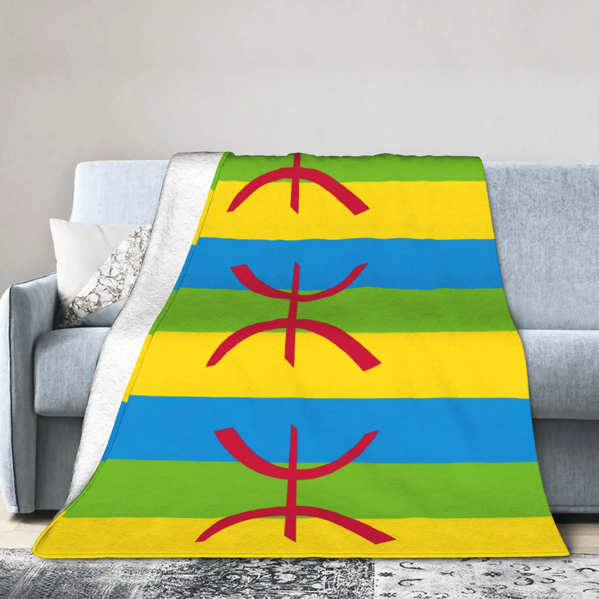 Custom Berber Amazigh Flag North Africa Blanket 3D Print Soft Flannel Fleece Warm Throw Blankets for Travel Bedding Sofa Quilt